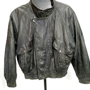 Fluid International Black Leather Bomber Jacket. Size Medium